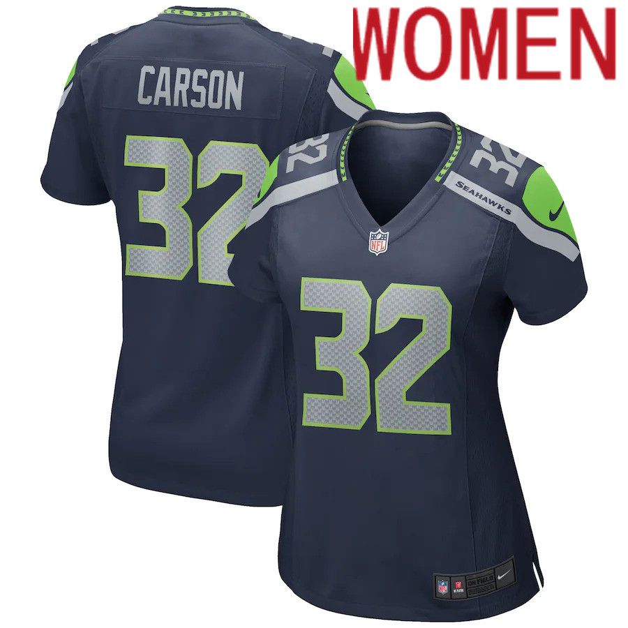 Women Seattle Seahawks #32 Chris Carson Nike Navy Game NFL Jersey